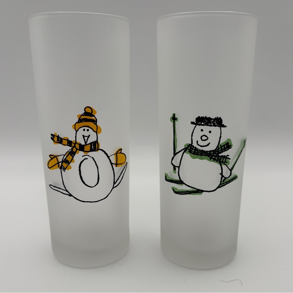 Set of Two Frosted Glasses with Snowman Designs France